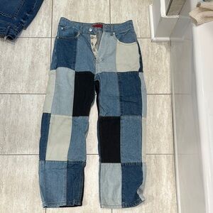 Patchwork Denim Jeans - Blue and Black